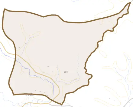 字岩手とその周辺の地図。町の範囲を重ねている