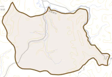 字神崎とその周辺の地図。町の範囲を重ねている