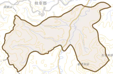 字松音知とその周辺の地図。町の範囲を重ねている