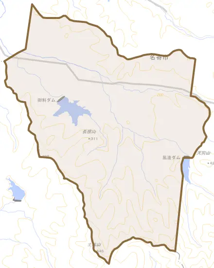 風連町字日進とその周辺の地図。町の範囲を重ねている