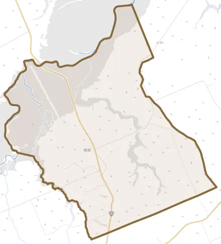 明郷とその周辺の地図。町の範囲を重ねている