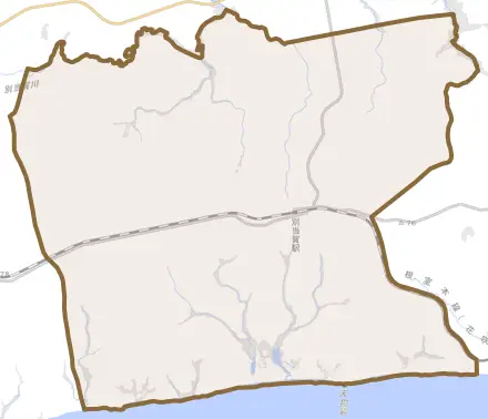 別当賀とその周辺の地図。町の範囲を重ねている
