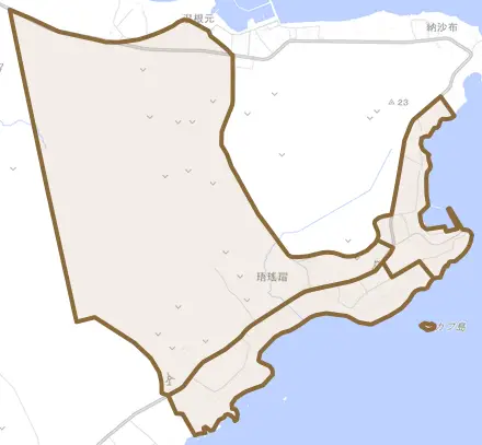 珸瑤瑁とその周辺の地図。町の範囲を重ねている