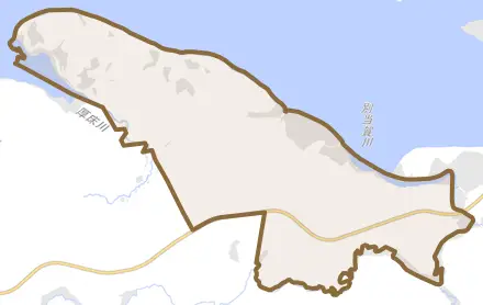 川口とその周辺の地図。町の範囲を重ねている
