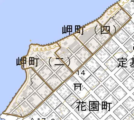 岬町とその周辺の地図。町の範囲を重ねている