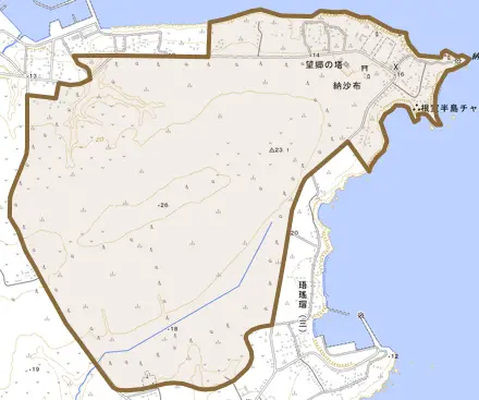 納沙布とその周辺の地図。町の範囲を重ねている