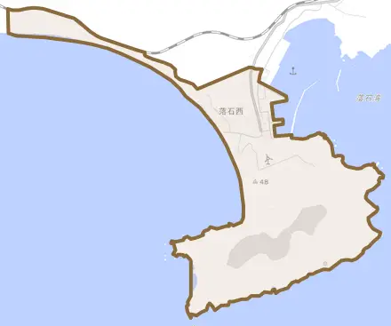 落石西とその周辺の地図。町の範囲を重ねている