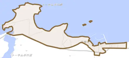 温根元とその周辺の地図。町の範囲を重ねている