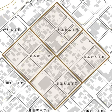 定基町とその周辺の地図。町の範囲を重ねている
