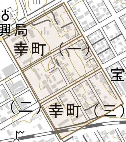 幸町とその周辺の地図。町の範囲を重ねている