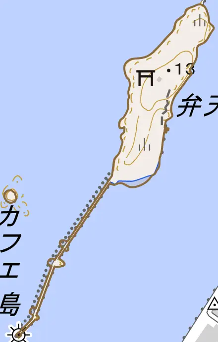 弁天島とその周辺の地図。町の範囲を重ねている