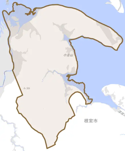 槍昔とその周辺の地図。町の範囲を重ねている