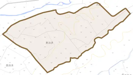字東泊津とその周辺の地図。町の範囲を重ねている