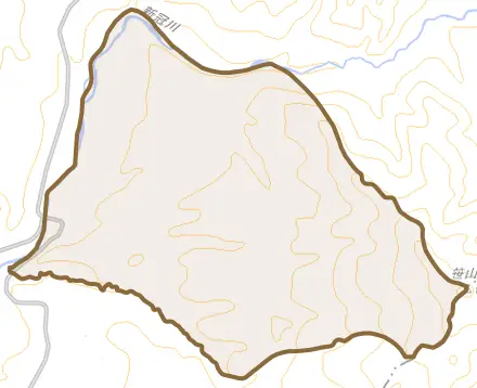 字泉とその周辺の地図。町の範囲を重ねている