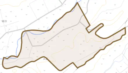 字大富とその周辺の地図。町の範囲を重ねている