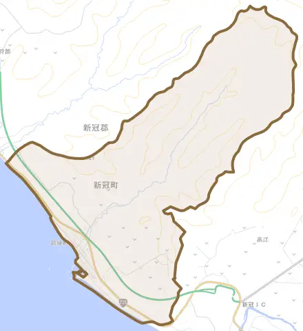 字節婦町とその周辺の地図。町の範囲を重ねている
