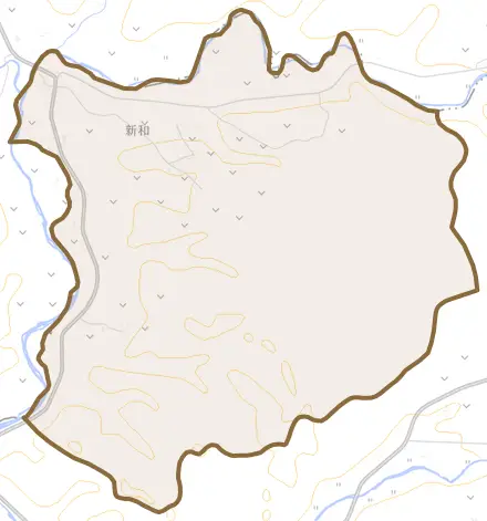 字新和とその周辺の地図。町の範囲を重ねている