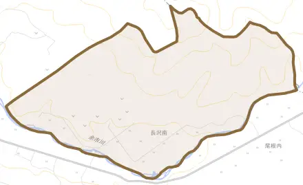長沢南とその周辺の地図。町の範囲を重ねている