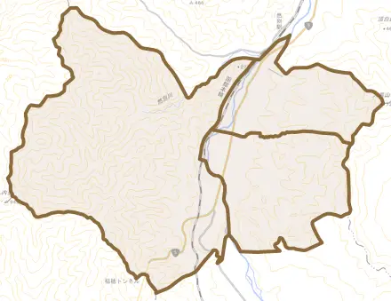 大江とその周辺の地図。町の範囲を重ねている