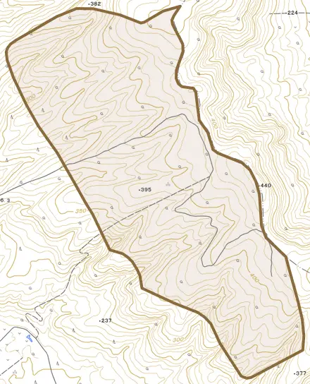 長沢殖民地とその周辺の地図。町の範囲を重ねている