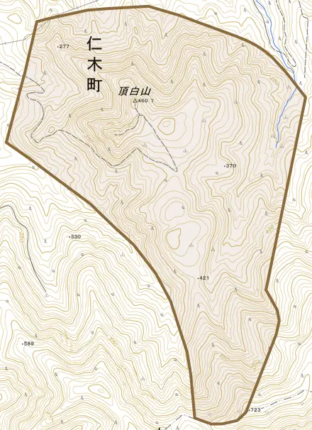 南町頂白とその周辺の地図。町の範囲を重ねている