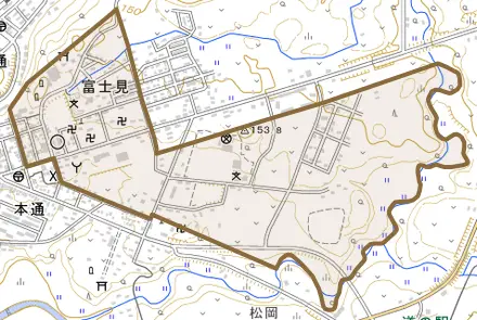 字富士見とその周辺の地図。町の範囲を重ねている