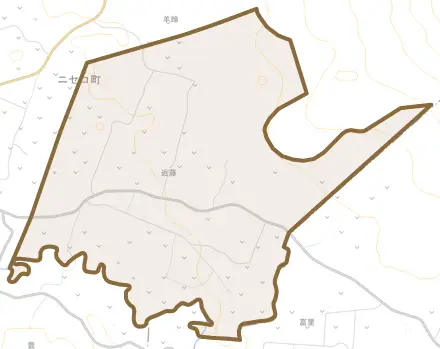 字近藤とその周辺の地図。町の範囲を重ねている
