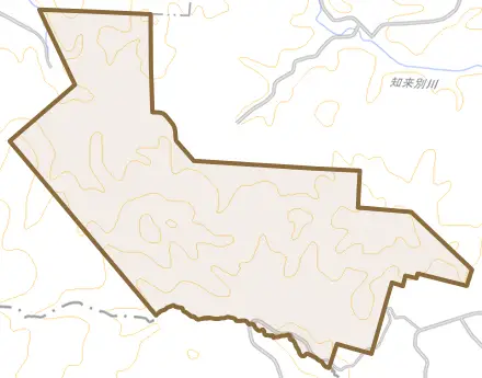 字峠とその周辺の地図。町の範囲を重ねている