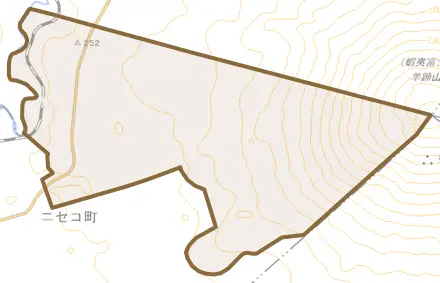 字羊蹄とその周辺の地図。町の範囲を重ねている