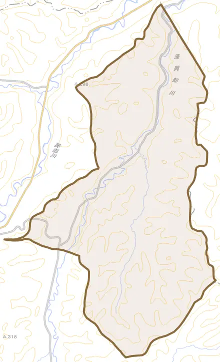 字中藻とその周辺の地図。町の範囲を重ねている