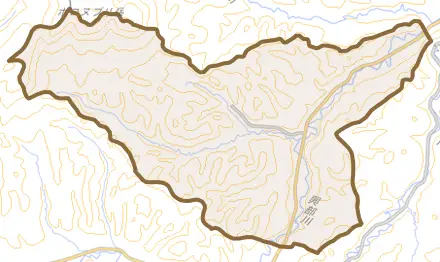 字中興部とその周辺の地図。町の範囲を重ねている