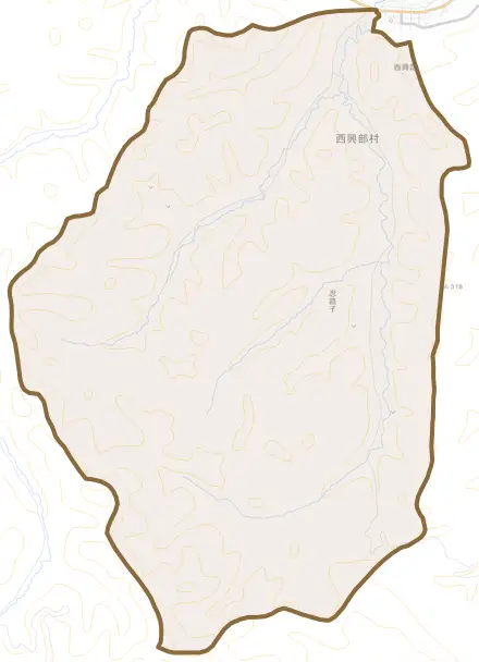 字忍路子とその周辺の地図。町の範囲を重ねている