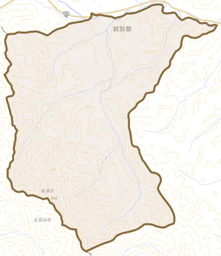字札滑とその周辺の地図。町の範囲を重ねている