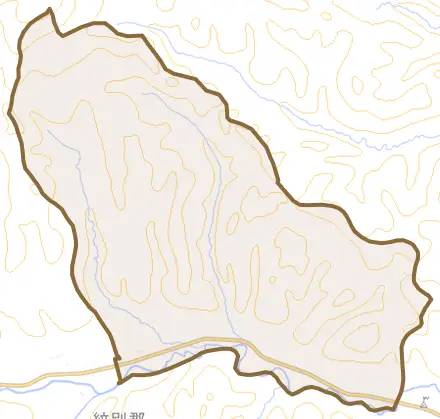 字東興とその周辺の地図。町の範囲を重ねている