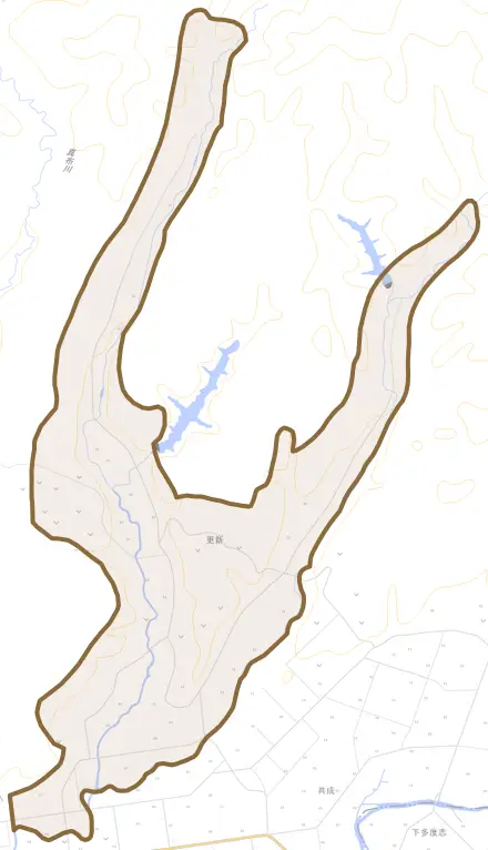 字更新とその周辺の地図。町の範囲を重ねている