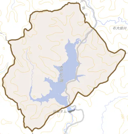 字浅野とその周辺の地図。町の範囲を重ねている