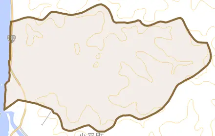 花岡とその周辺の地図。町の範囲を重ねている