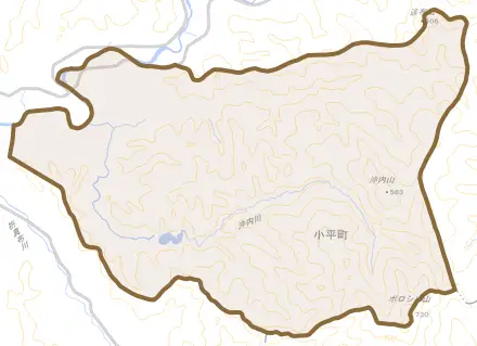 沖内とその周辺の地図。町の範囲を重ねている