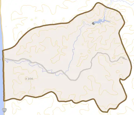 大椴とその周辺の地図。町の範囲を重ねている