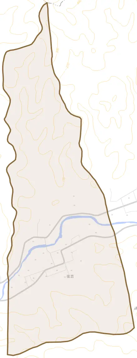 住吉とその周辺の地図。町の範囲を重ねている
