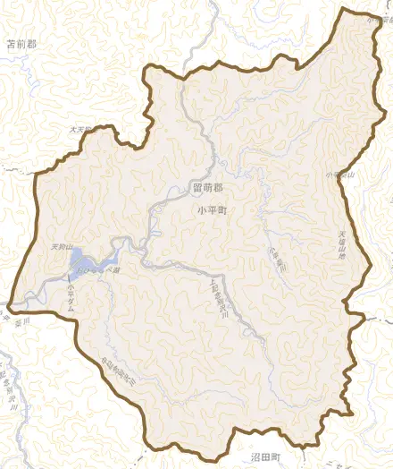 滝下とその周辺の地図。町の範囲を重ねている