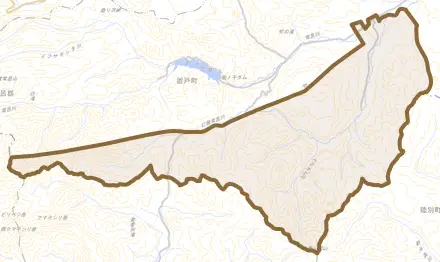 字勝山とその周辺の地図。町の範囲を重ねている