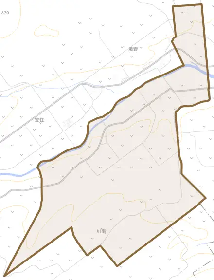 字川南とその周辺の地図。町の範囲を重ねている