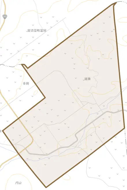字雄勝とその周辺の地図。町の範囲を重ねている
