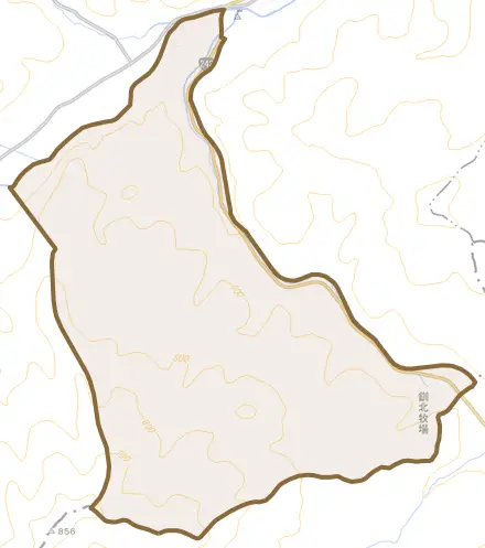 字拓殖とその周辺の地図。町の範囲を重ねている
