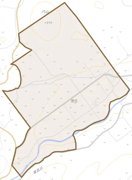 字豊住とその周辺の地図。町の範囲を重ねている