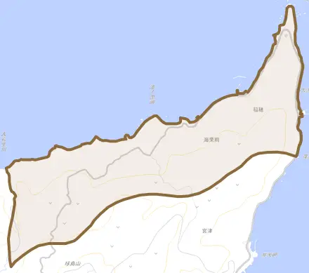 字稲穂とその周辺の地図。町の範囲を重ねている