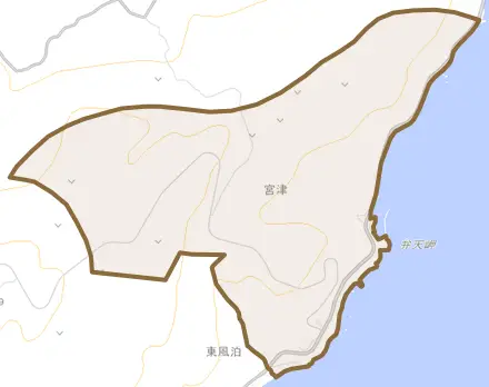 字宮津とその周辺の地図。町の範囲を重ねている