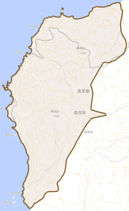 字湯浜とその周辺の地図。町の範囲を重ねている