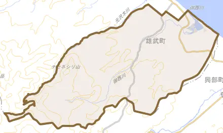 字上沢木とその周辺の地図。町の範囲を重ねている
